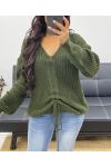 ADJUSTABLE LACE-UP SWEATER AH250334 MILITARY GREEN