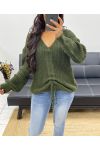 ADJUSTABLE LACE-UP SWEATER AH250334 MILITARY GREEN