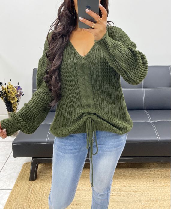 ADJUSTABLE LACE-UP SWEATER AH250334 MILITARY GREEN