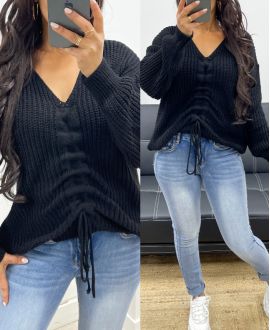 ADJUSTABLE LACE-UP SWEATER AH250334 BLACK