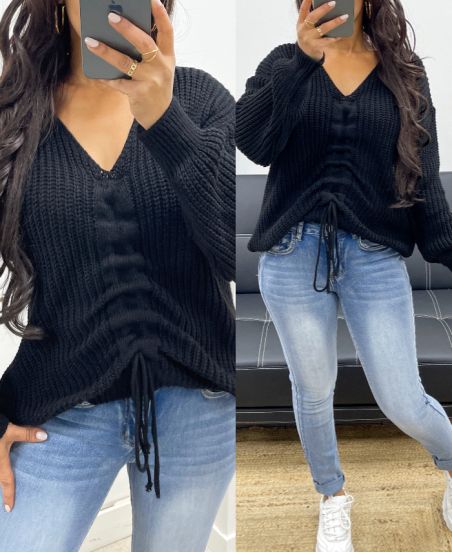 ADJUSTABLE LACE-UP SWEATER AH250334 BLACK