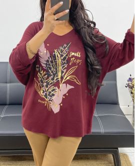 LIGHTWEIGHT SWEATER WITH GOLD AH250293 BURGUNDY PRINTING