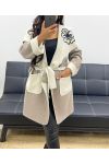 TWO-TONE COAT FLOWER AH250310 TAUPE