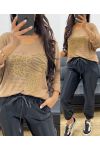 RHINESTONE PRINT SWEATER AH250285 CAMEL