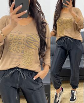 RHINESTONE PRINT SWEATER AH250285 CAMEL