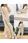 ENSEMBLE SWEAT + PANTALON EVASE RAYURES LEOPARD AH250352 BEIGE