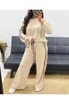 ENSEMBLE SWEAT + PANTALON EVASE RAYURES LEOPARD AH250352 BEIGE