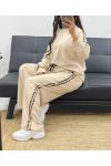 ENSEMBLE SWEAT + PANTALON EVASE RAYURES LEOPARD AH250352 BEIGE