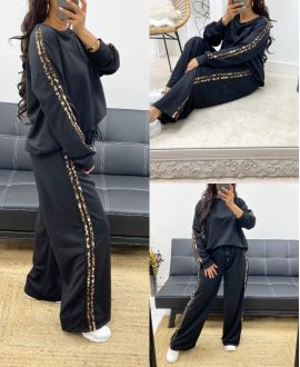 SWEATSHIRT + TROUSERS LEOPARD STRIPE AH250352 BLACK SET