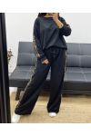 ENSEMBLE SWEAT + PANTALON EVASE RAYURES LEOPARD AH250352 NOIR