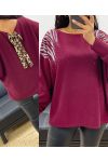 LEOPARD RHINESTONE BOW SWEATER AH250292 BURGUNDY