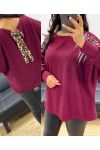 LEOPARD RHINESTONE BOW SWEATER AH250292 BURGUNDY