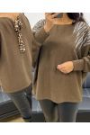 LEOPARD RHINESTONE BOW SWEATER AH250292 BROWN