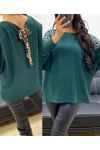 LEOPARD RHINESTONE BOW SWEATER AH250292 GREEN