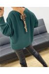 LEOPARD RHINESTONE BOW SWEATER AH250292 GREEN