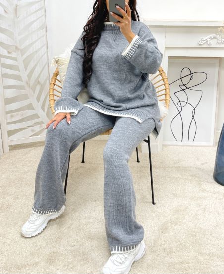 PULLOVER + STRICKHOSE SET AH250346 GRAU