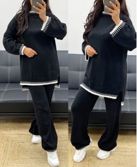 CONJUNTO JERSEY + PANTALÓN DE PUNTO AH250346 NEGRO