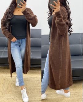 EXTRA LONG KNIT CARDIGAN AH250329 CHOCOLATE