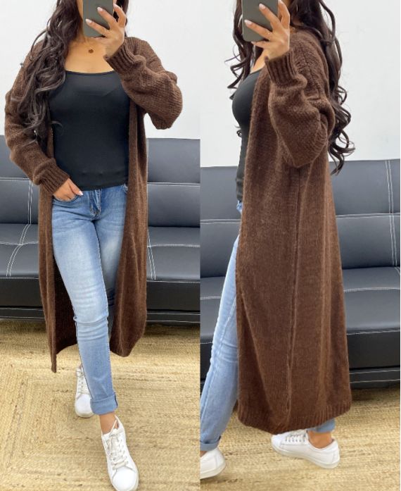 EXTRA LONG KNIT CARDIGAN AH250329 CHOCOLATE