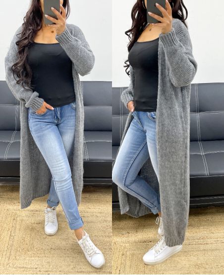 EXTRA LONG KNIT VEST AH250329 GREY