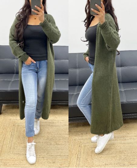 EXTRA LONG KNIT VEST AH250329 KHAKI