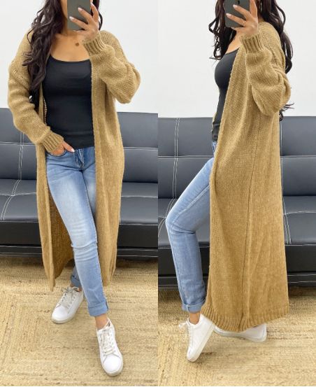 EXTRA LONG KNIT VEST AH250329 CAMEL