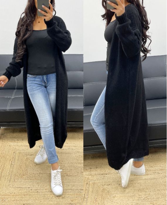 EXTRA LONG KNIT CARDIGAN AH250329 BLACK