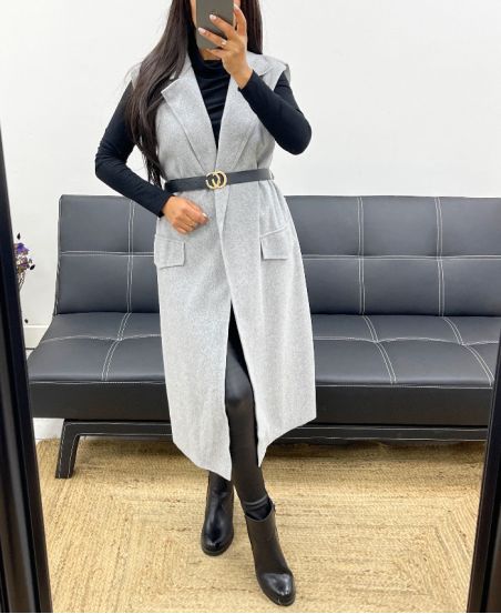 SLEEVELESS COAT + GREY AH250317 BELT