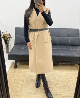 SLEEVELESS COAT + BELT AH250317 BEIGE