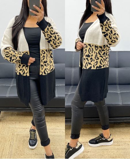 CARDIGAN IN MAGLIA LEOPARDATA MULTICOLORE AH250312 BEIGE