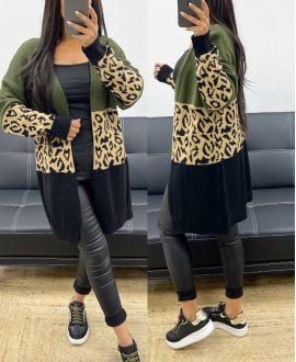 MULTICOLORED LEOPARD KNIT VEST AH250312 GREEN