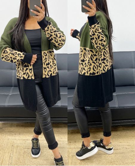 MULTICOLORED LEOPARD KNIT VEST AH250312 GREEN