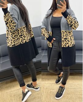 MULTICOLOURED LEOPARD KNIT VEST AH250312 GREY