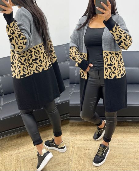 MULTICOLOURED LEOPARD KNIT VEST AH250312 GREY