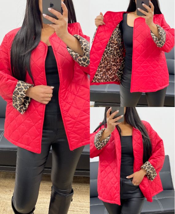 VESTE MATELASSEE DOUBLURE LEOPARD AH250168 ROUGE