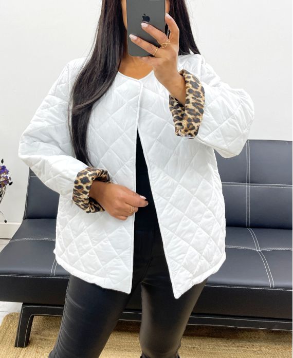 QUILTED JACKET WITH LEOPARD LINING AH250168 WHITE