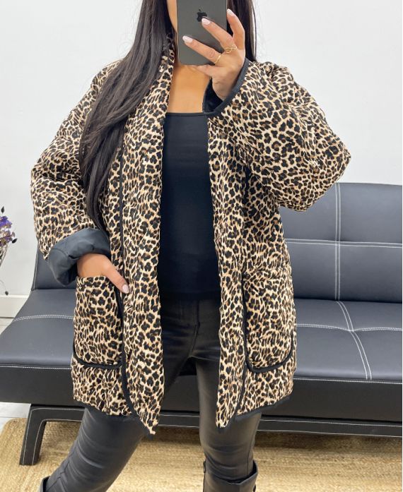 MAXI QUILTED JACKET AH250379 LEOPARD P