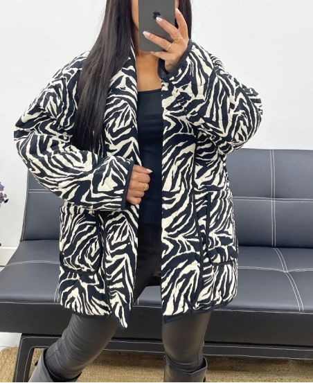 ZEBRA LINED QUILTED MAXI JACKET AH250379