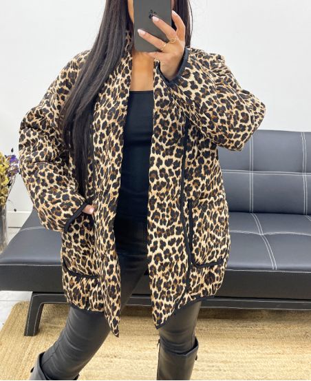 MAXI QUILTED JACKET LINED AH250379 LEOPARD G