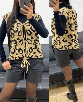 GILET SANS MANCHES A NOUER LEOPARD AH250398 CAMEL