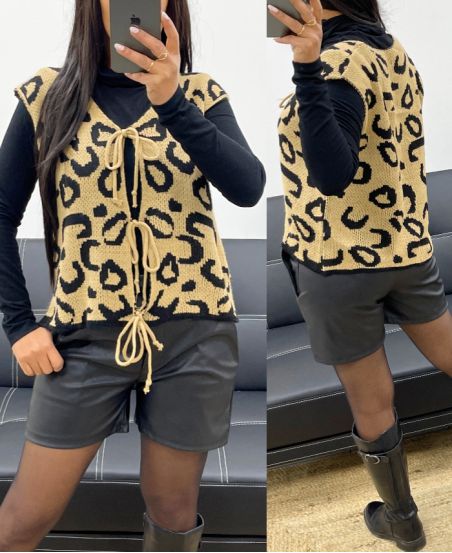 GILET SANS MANCHES A NOUER LEOPARD AH250398 CAMEL