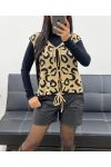 GILET SANS MANCHES A NOUER LEOPARD AH250398 CAMEL