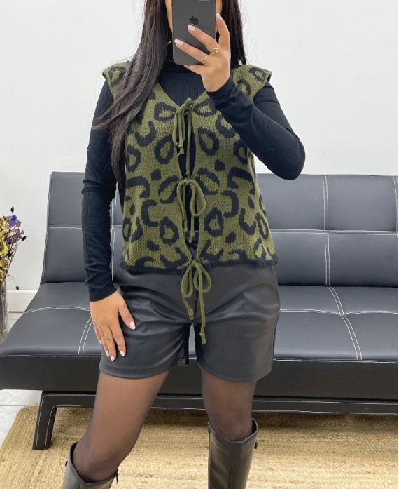 LEOPARD TIE VEST AH250398 KHAKI