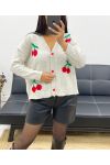 CHERRY SHORT CARDIGAN WITH RED AH250407 BEIGE BUTTONS