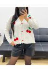 CHERRY SHORT CARDIGAN WITH RED AH250407 BEIGE BUTTONS