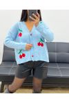 CHERRY SHORT CARDIGAN WITH RED AH250407 SKY BLUE BUTTONS