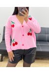 CHERRY SHORT CARDIGAN WITH RED AH250407 PINK BUTTONS