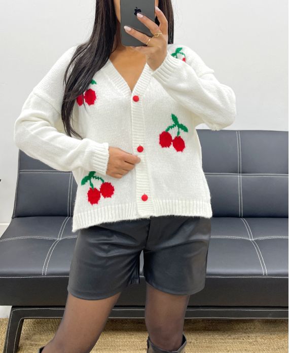 CHERRY SHORT VEST WITH RED AH250407 WHITE BUTTONS