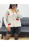 CHERRY SHORT CARDIGAN WITH RED AH250407 BEIGE BUTTONS