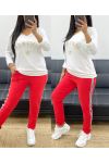 PANTALON EN COTON BANDE RAYE AH250355 ROUGE